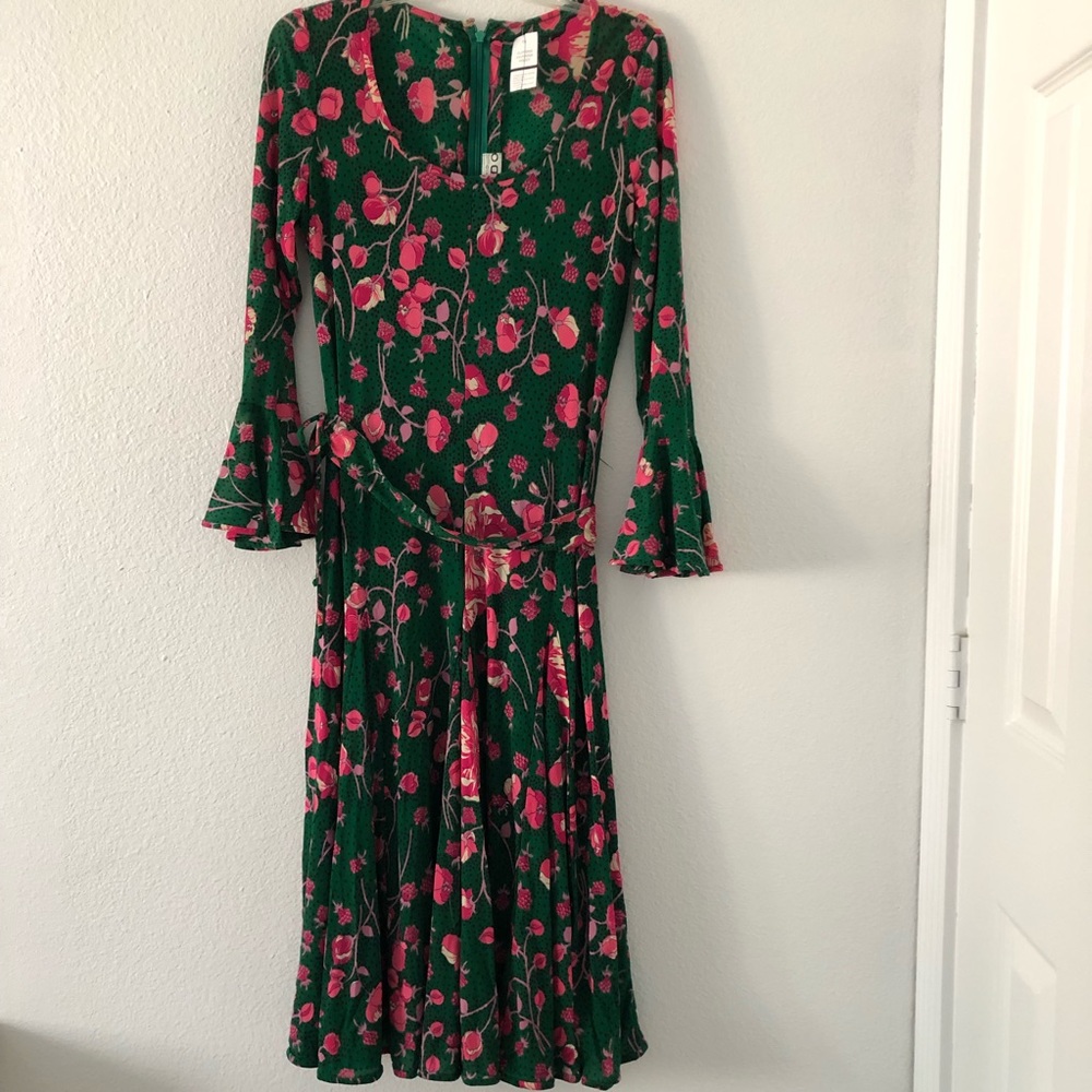 Green and Pink Floral Ingrid Cade Dress Vintage S